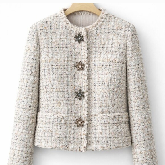 Zara Jackets & Blazers - Zara Tweed Jacket With Jewel-Embellished Buttons, Sz M